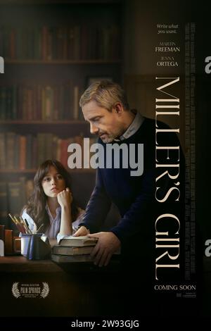 RELEASE DATE: January 26, 2024. TITLE: Miller's Girl. STUDIO: Lionsgate. DIRECTOR: Jade Halley Bartlett. PLOT: A creative writing assignment yields complex results between a teacher and his talented student.. STARRING: MARTIN FREEMAN as Jonathan Miller, JENNA ORTEGA as Cairo Sweet. poster art. (Credit Image: © Lionsgate/Entertainment Pictures/ZUMAPRESS.com) EDITORIAL USAGE ONLY! Not for Commercial USAGE! Stock Photo