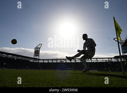 Frosinone, Italy. 23rd Dec, 2023. FC Juventus's Filip Kostic competes during a Serie A match between Frosinone and FC Juventus in Frosinone, Italy, Dec. 23, 2023. Credit: Alberto Lingria/Xinhua/Alamy Live News Stock Photo