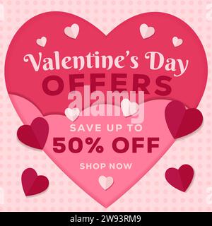 vector valentine's day offers banners in paper art style Stock Vector