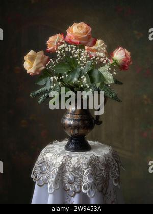 Still life with bouquet of garden roses Stock Photo - Alamy