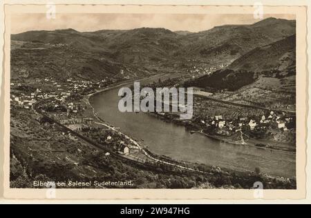 Elbetal near Salesel Sudetenland, 1935 - 1945 photograph Picture postcard of a landscape near Salesel (Dolní Zálezly) in Sudetenland, annexed by Germany (now the Czech Republic). German soldier during the Second World War. Germany photographic support  river Czech Republic Stock Photo