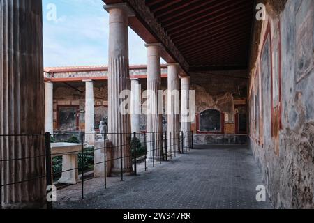 Naples, Italy - November 8 2023: Arcades of  the House Vettii or Casa dei Vettii or Domus Vettiorum in the archaeological site of Pompeii Stock Photo