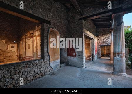 Naples, Italy - November 8 2023: Frescos and wall paintings in House of the Golden Cupids. Its name was given after the glass discs etched with cupids Stock Photo