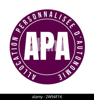 Personalized autonomy allowance symbol icon called APA allocation personnalisee d'autonomie in French language Stock Photo