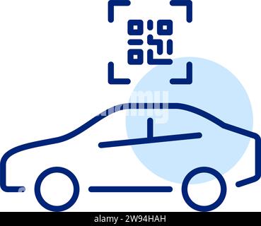 Car rental services. Unlocking vehicle using qr code. Pixel perfect, editable stroke Stock Vector