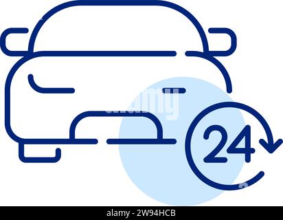 24 hour car rental service. Hourly car sharing. Pixel perfect, editable stroke Stock Vector