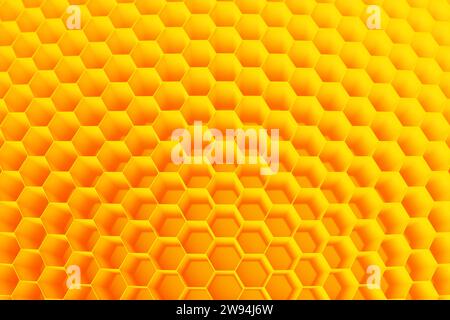 3d illustration of a  yellow  honeycomb monochrome honeycomb for honey. Pattern of simple geometric hexagonal shapes, mosaic background. Bee honeycomb Stock Photo