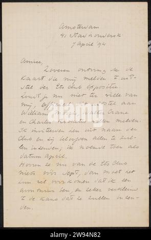 Letter to Philip Zilcken, Richard Nicolaüs Roland Holst, 1894 letter  Amsterdam ink writing (processes) / pen the graphic arts. exhibition  art Stock Photo