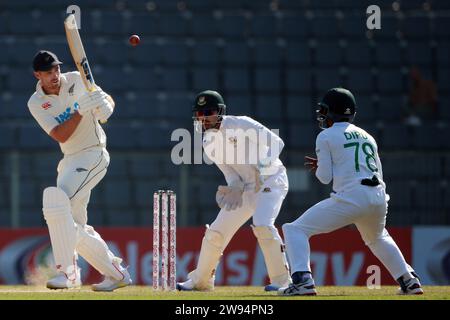 New Zealand captain Tim Southee bats against Bangladesh in the first Test Day Five at Sylhet International Cricket Stadium, Lakkatura, Bangladesh, 02 Stock Photo