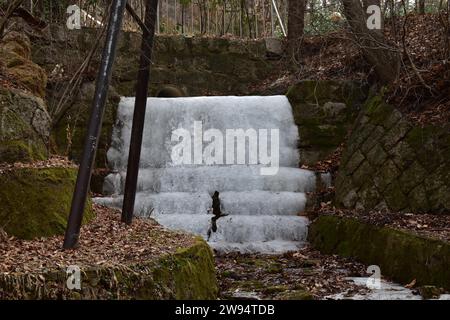 Small frozen waterfall during the winter in Samcheong park, Seoul Stock Photo