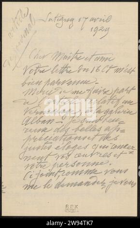 Letter to Philip Zilcken, Alphonse Stengelin, 1929 letter  Satigny pencil writing (processes) printed matter Switzerland Stock Photo