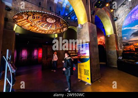 A visitor views the 'Digital Landscape' exhibition at the Beijing ...