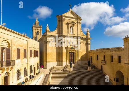 Cathedral of the Assumption in Victoria, Malta. 18th-century baroque cathedral erected on the site of an ancient Roman temple to Juno Stock Photo