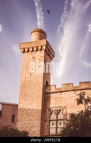 Sunset at the Palace of the Kings of Navarre of Olite, Spain Stock Photo