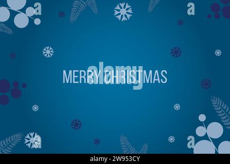 Christmas blue card with New Year minimalistic patterns of different shades of blue color with snowflakes and decorative branches. With text. Stock Vector