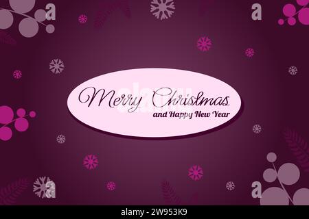 Christmas purple card with New Year minimalistic patterns in different shades of purple color with snowflakes and decorative branches. With text. Stock Vector
