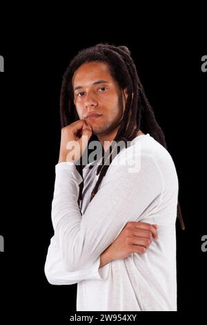 young rastafari man portrait (isolated on black) Stock Photo