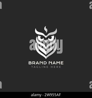 Owl logo vector illustration. Emblem logo mascot on dark background. Stock Vector