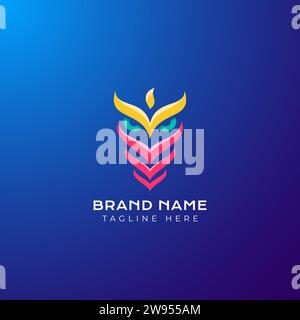 Owl logo vector illustration. Emblem logo mascot on blue gradient background. Stock Vector