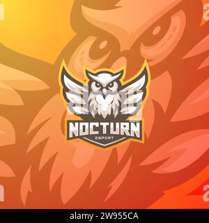 Esport team owl logo vector illustration. Emblem logo mascot on orange gradient background. Stock Vector