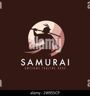 Samurai logo vector illustration. Japanese warrior mascot emblem for game team. Stock Vector