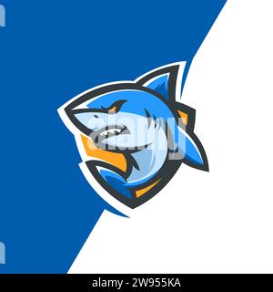 Shark mascot logo vector illustration. Sea predator brand identity emblem. Stock Vector