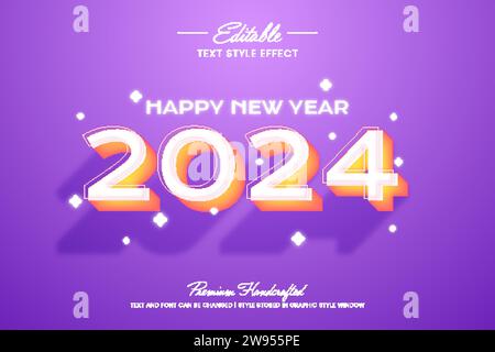 Happy new year 2024 editable 3D vector text style effect, suitable for creating eye-catching text graphics for digital and print media such as posters Stock Vector