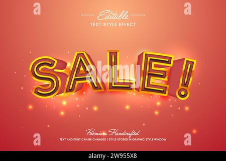 Glowing sale sign editable 3D vector text style effect, suitable for creating eye-catching text graphics for digital and print media such as posters, Stock Vector