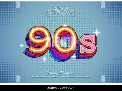 Retro vintage 90s headline editable 3D vector text style effect, suitable for creating eye-catching text graphics for digital and print media such as Stock Vector