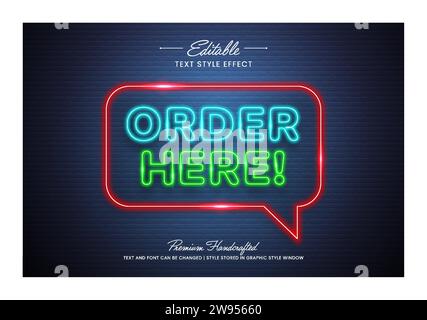 Glowing neon sign editable 3D vector text style effect on brick textured background, suitable for creating eye-catching text graphics for digital and Stock Vector