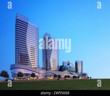 3D RENDER OF SHOPPING MALL BUILDINGS EXTERIOR Stock Photo