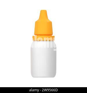 3D Vector nasal, eye drops. Closed plastic bottle. Container with medical drug for nose, eyes. Blank packaging. Vector illustration in cartoon minimal Stock Vector