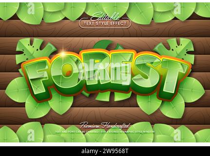 Tropical forest editable 3D vector text style effect, suitable for creating eye-catching text graphics for digital and print media such as posters, so Stock Vector