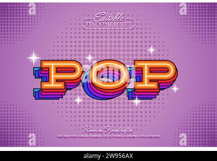 Vintage retro pop colorful editable 3D vector text style effect, suitable for creating eye-catching text graphics for digital and print media such as Stock Vector