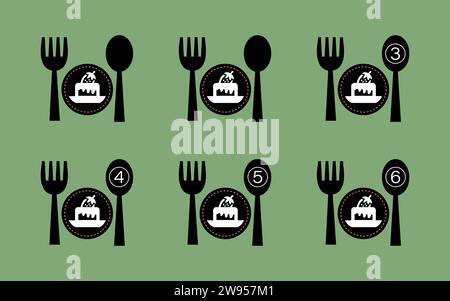 Restaurant icon, dish portion number symbol spoon and plate. Stock Vector