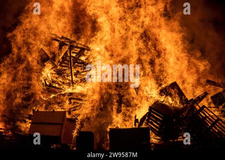 Large bonfire burning in the dark Stock Photo