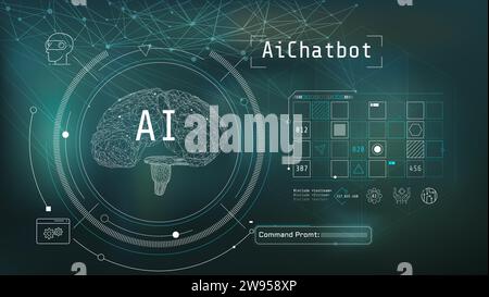 Digital brain with circuits, minimalistic artificial intelligence. Stock Vector
