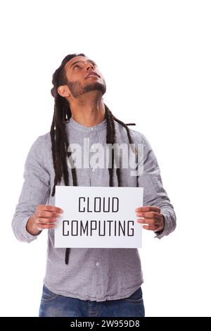 Rastafari young man holding a paper with a message Stock Photo