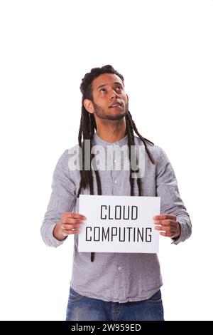 Rastafari young man holding a paper with a message Stock Photo