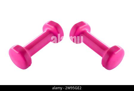 Two plastic coated dumbells isolated on white background Stock Photo