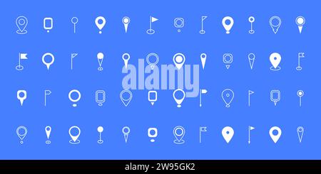 Set white location pin icon. Map pin place marker. Destination symbol, Location icon. Modern Map marker pointer logo icon set. GPS pin symbol collecti Stock Vector