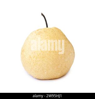 Single fresh yellow Chinese pear is isolated on white background with clipping path Stock Photo