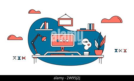Freelancer organization concept. Home workplace. Benefits of remote work, limitations and workflow. Scene of work organization and home workflow impro Stock Vector