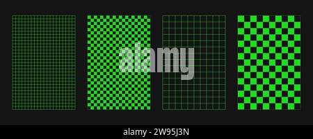 Abstract wireframes, cyberpunk elements and perspective green grids and spheres. Surreal geometric retro futuristic set. Psychedelic y2k shapes. Rave Stock Vector