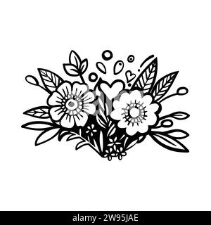 Floral graphic elements, doodle style. Flowers and plants hand drawn illustrations Stock Vector