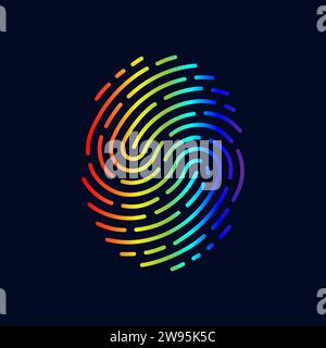 Fingerprint on dark. Rainbow colors human thumbprint, lgbtq identification symbol. Privacy and personal security service, decent vector sign Stock Vector