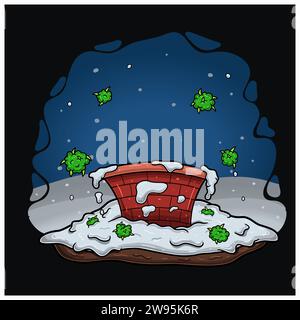 Cartoon of  House Chimney and Snow Background. Vector Illustration. Stock Vector