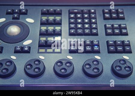 Close-up of buttons and buttons on the control panel of a sound recording studio Stock Photo