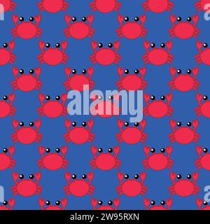 The crab seamless pattern on the blue background Stock Vector
