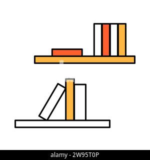 Book spines on a bookshelf in flat style. Stack of books and magazines. Home library. Vector clipart. Bookcase. Stock Vector